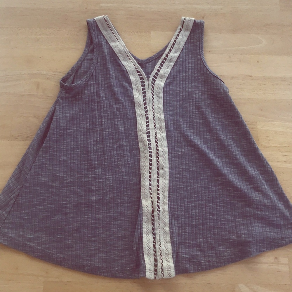 Girls Blue Tank Top With White Crochet Detail